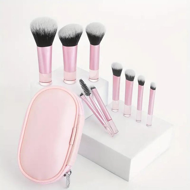 HUAZDS Make-up-Pinsel-Set, 10-teilig, Schwarz, Rosa, mit Tasche, Unisex - Bild 1