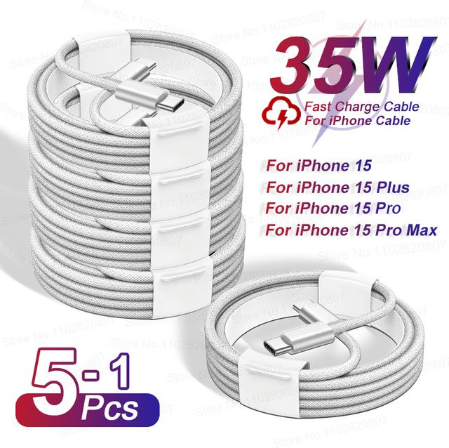 USB-C auf USB-C Ladekabel für Apple iPhone 15 Pro Max Plus, 35W PD Schnellladekabel, Farbe: Grau - Bild 1