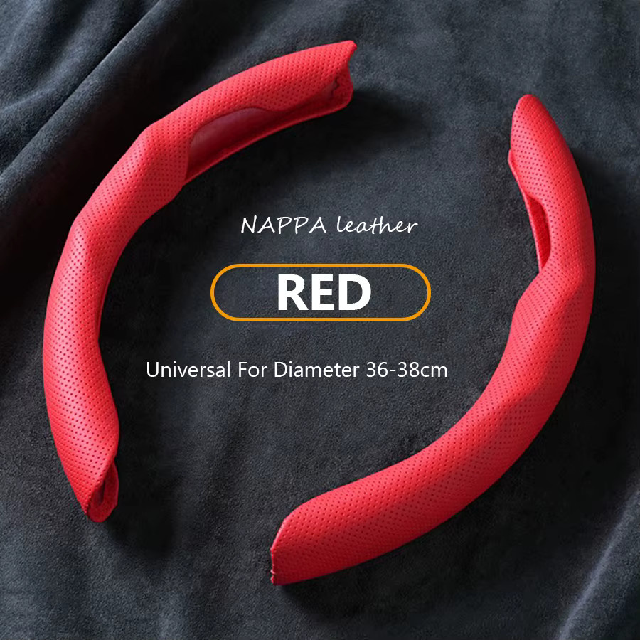 RAYFONE 2-teiliges Lenkradbezug-Set aus Nappa-Leder in Rot, rutschfest und universell passend für dein Auto - Bild 1