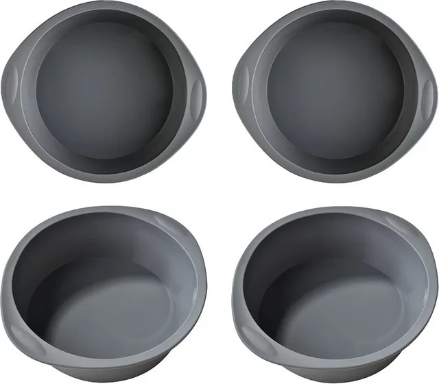 4er-Set Silikon Backformen in Grau und Grün für Mousse, Fondant und Gebäck in runder Zylinderform - Bild 1