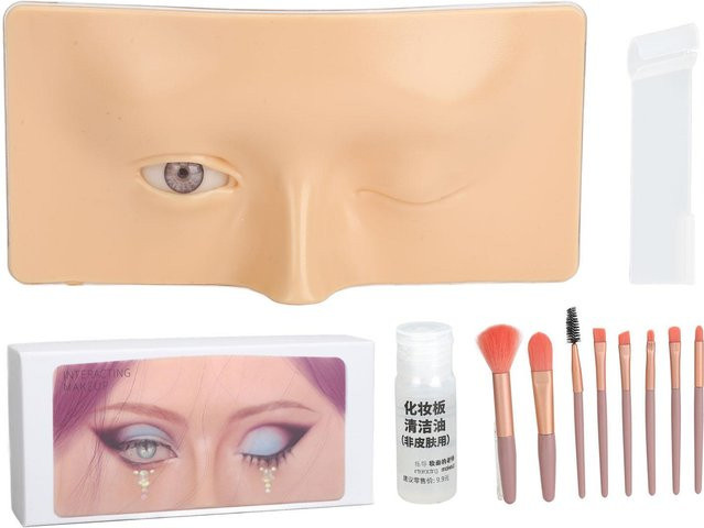 DIYelecs 3D Silikon Make-up Übungsgesicht, 8er Set, White Skin, mit 20ml Reinigungsöl und 8 rosa Make-up Pinseln - Bild 1