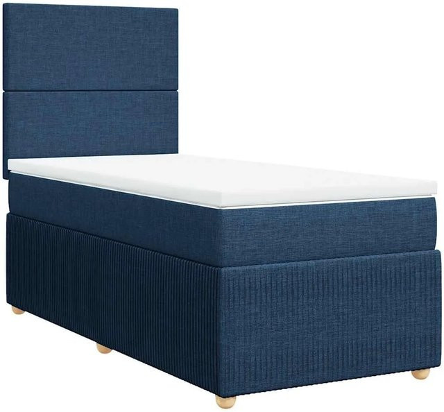 vidaXL Boxspringbett Hybrid mit Matratze Blau und Weiß, B/T/H: 80 x 200 cm, mit USB-Ladeanschluss und Unterbettbeleuchtung - Bild 1