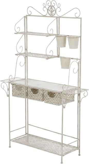 DELUKE Pflanzregal JENA Antik aus Metall in Antik-Creme mit Ablagen, B/T/H: 94 x 30 x 149 cm - Bild 1