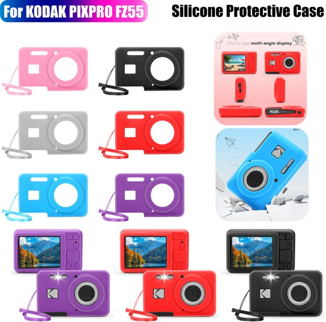 Silikon-Schutzhülle für Kodak PIXPRO FZ55 Digitalkamera mit Umhängeband in Lila - Bild 1