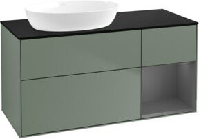 V&B Waschtischunterschrank Finion mit Wandbeleuchtung, Breite: 120 cm, Farbe: Platin matt lackiert, Oliv matt lackiert - Bild 1