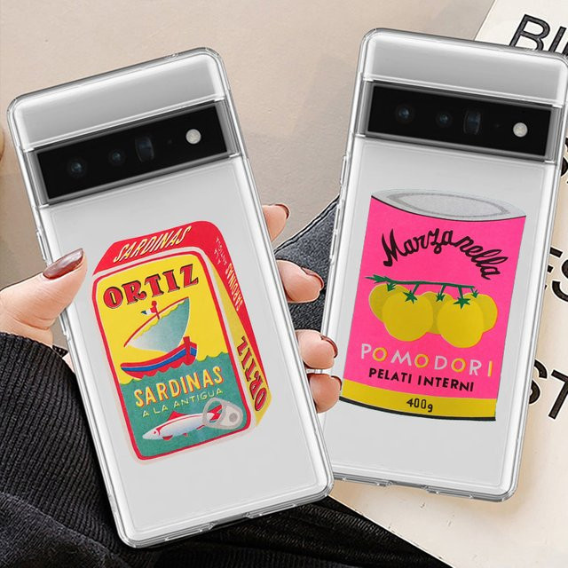 Handyhülle mit Sardine und Tomate Motiv für Google Pixel 8A 8 Pro 7 Pro 7A 6 6A 5G in Rosa und Transparent aus weichem TPU - Bild 1