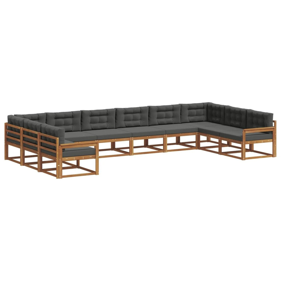 vidaXL Outdoor-Sofagarnitur aus massivem Akazienholz mit 10-teiligem Set und Kissen in Anthrazit und Natur - Bild 2