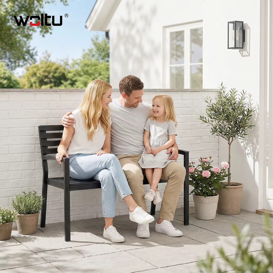WOLTU Wetterfeste Gartenbank aus Metall in Schwarz, modern mit Armlehnen, Breite: 115 cm, für 2-3 Personen - Bild 5