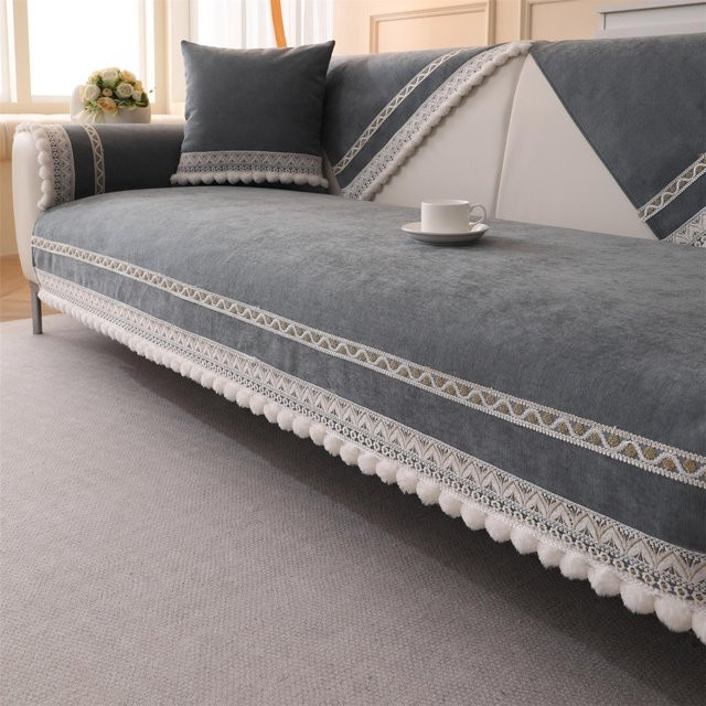 Chenille Sofakissenbezug in Grau mit flauschigem Dekor, quadratischer Kissenbezug für alle Jahreszeiten, B/H: 70 x 70 cm - Bild 1