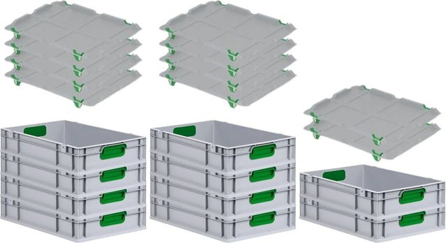 PROREGAL Spar Set 10x Eurobox Nextgen Color mit Auflagedeckel und Schiebeschnappverschlüssen, Grün, H x B x T: 12 x 40 x 60 cm - Bild 1