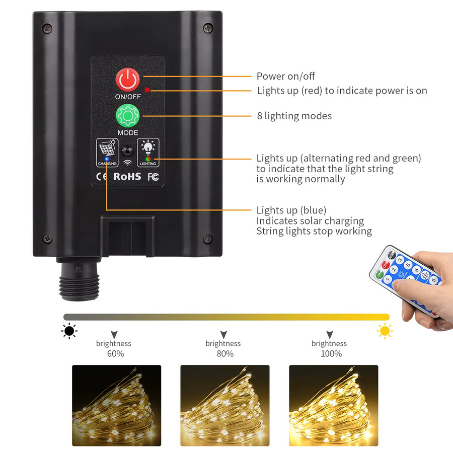 CHNAITEKE Solar LED Lichterkette Warmweiß für Garten und Weihnachtsdekoration mit Solarpanel - Bild 2