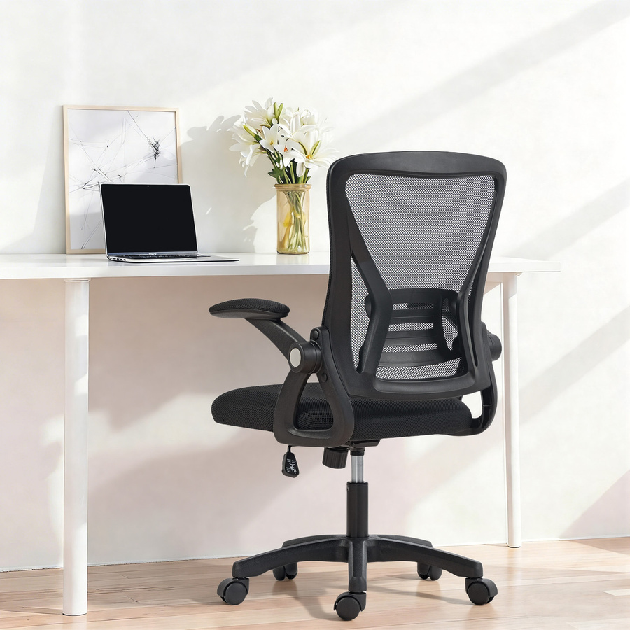 HOMCOM Ergonomischer Bürostuhl in Schwarz mit hochklappbaren Armlehnen und Lendenwirbelstütze - Bild 2