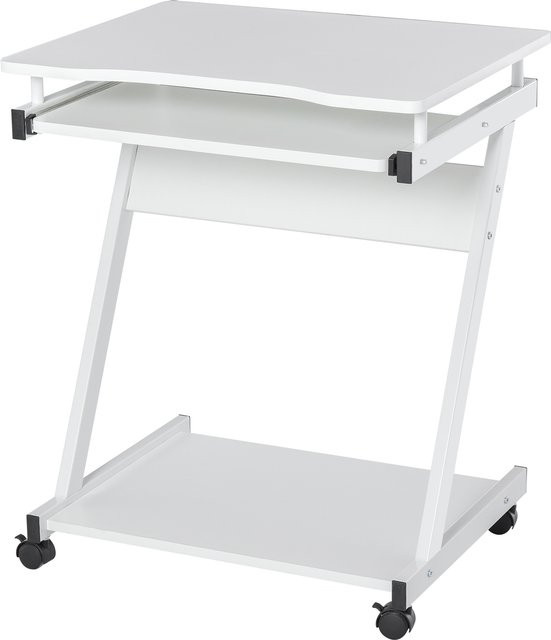 HOMCOM Schreibtisch Computertisch in Z-Form mit Tastaturablage und Rollen, Weiß, B/T/H: 60 x 48 x 73 cm - Bild 1