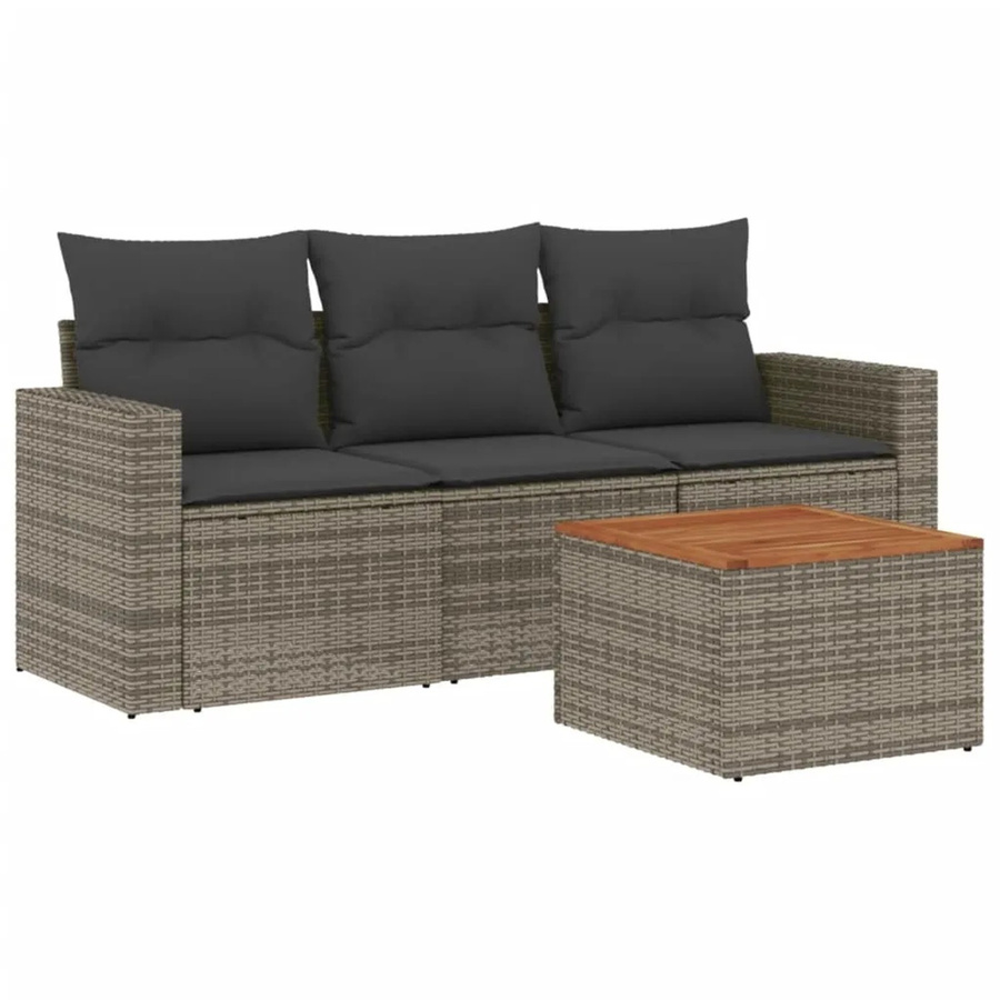 vidaXL 4-tlg Garten-Sofagarnitur aus Poly Rattan in Grau mit Tisch und Kissen - Bild 2