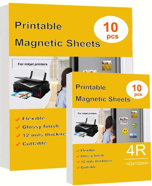 10 Stück OBESTDA Magnetfolie A4 glänzend weiß für Tintenstrahldrucker zum DIY-Fotodruck - Bild 1