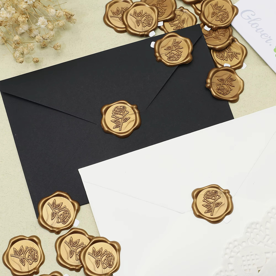 Selbstklebende Wachssiegel-Aufkleber mit Rosenmuster in Gold für DIY Hochzeit, Party und Kartenherstellung - Bild 2