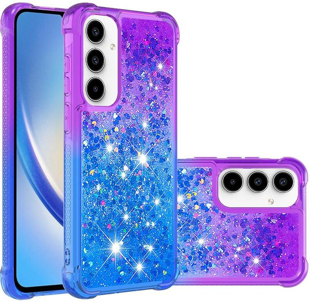 HKNR Stoßfeste Airbag Handyhülle mit glitzerndem zweifarbigen Treibsand-Effekt für Samsung Galaxy A55 A35 A25 A15 A05 A56 A36 A26 A16 A06 in Multicolour Transparent Purple - Bild 1
