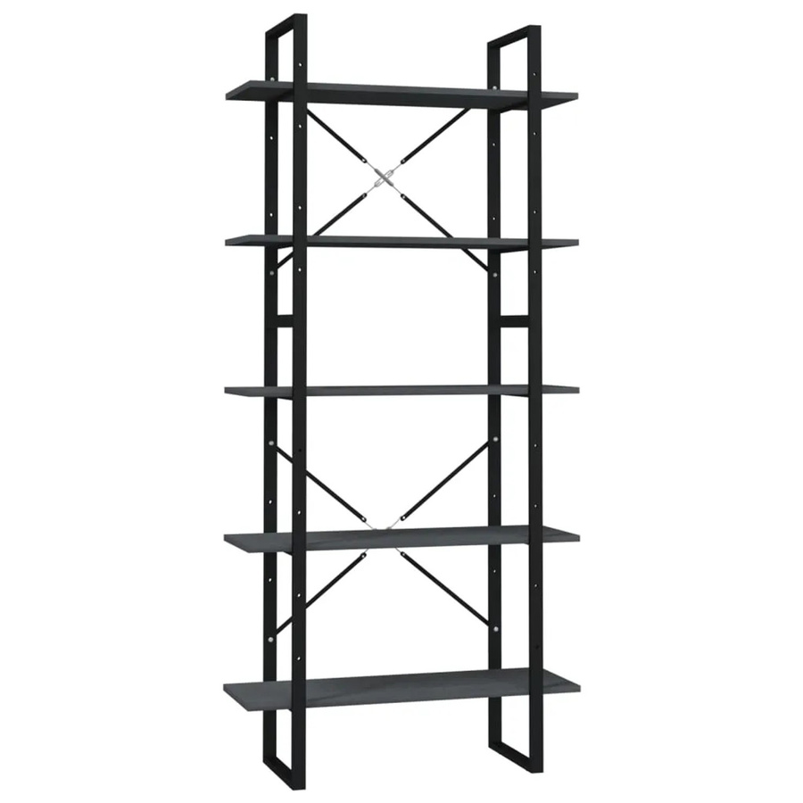 vidaXL Bücherregal im Industrial Design aus Kiefernholz und Metall, Grau, B/T/H: 80 x 30 x 175 cm - Bild 2