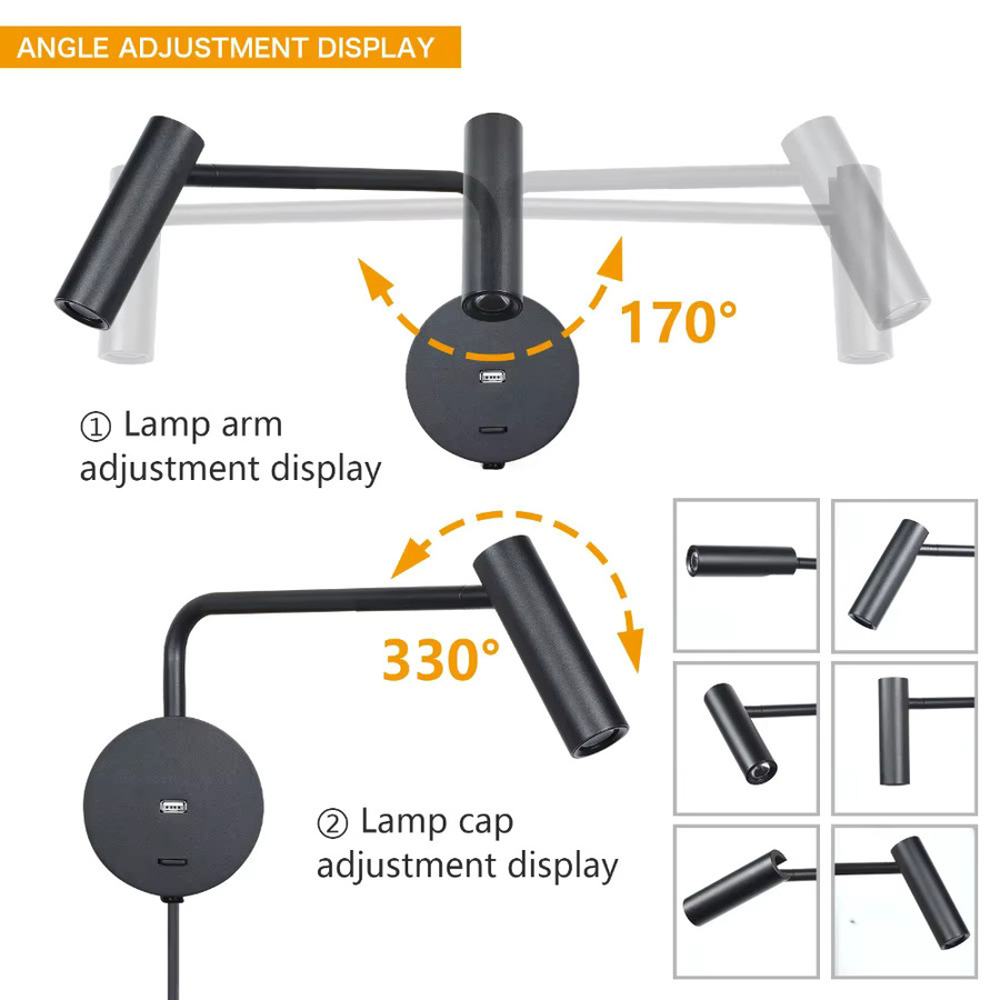 JOYINLED LED Wandleuchte aus Aluminium in Schwarz als Arbeits- und Leseleuchte mit warmweißem Licht (3000K, 3W) - Bild 2
