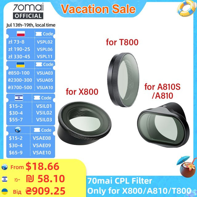 70mai CPL-Filter Zirkular-Polarisationsfilter Objektivdeckel in Schwarz für A810 Lite, A810S, A810, X800 und T800 - Bild 1