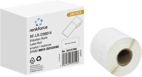 Renkforce Etikettenrolle Weiß Kompatibel mit DYMO 99014, Papier, 220 Stück, B: 101 mm, H: 54 mm, permanent haftend - Bild 1