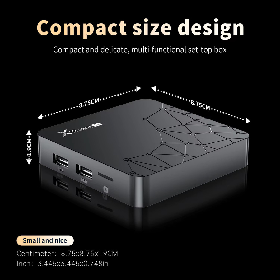 SkyBeats X88 Mini 14 Smart TV Box mit Android 14, 4K UHD, 2GB RAM, 16GB ROM, Dual WLAN 2,4G & 5G und Bluetooth, Schwarz - Bild 2