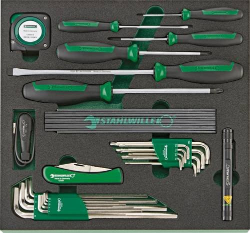 Stahlwille TCS-Einlage TCS 5 821/27, 27-teilig, mit Schraubendrehern, Messer und Maßband in Gelb und Grün - Bild 1