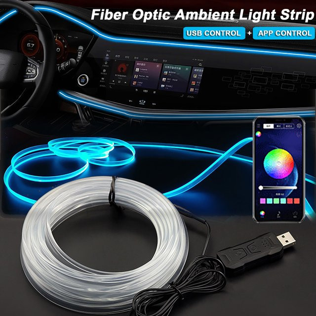 Dreamburgh RGB LED Auto Innenraum Ambientebeleuchtung mit App-Steuerung und USB-Anschluss, Neon Flex Atmosphäre Lampe in Multicolour - Bild 1