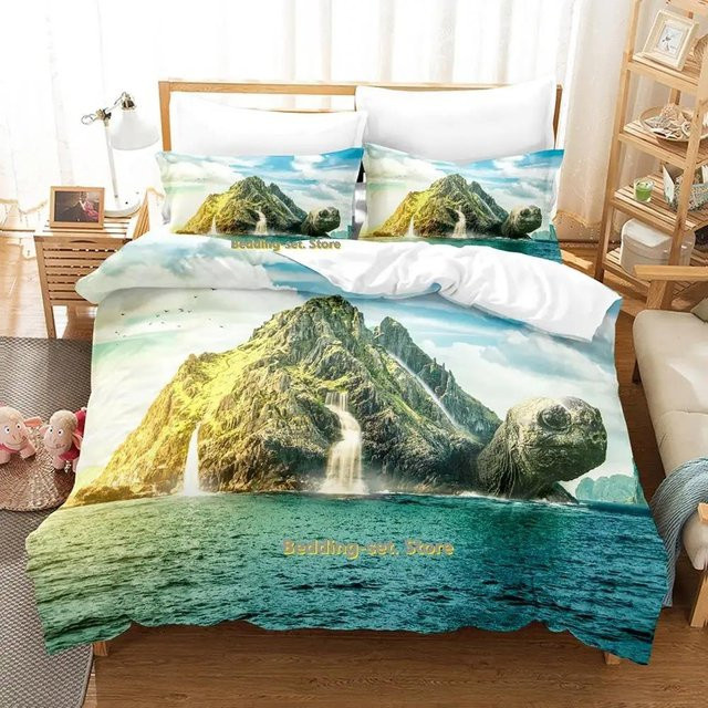 Bettwäsche-Set Turtle Island mit 3D-Schildkröten-Motiv, dreiteiliges Cartoon Anime Set aus Mikrofaser, Mehrfarbig, B/H: 200 x 230 cm - Bild 1