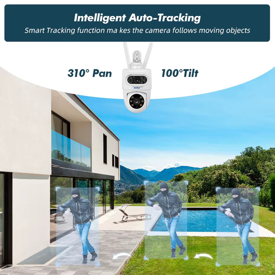 KERUI Dual-Objektiv Sicherheits-IP-Kamera mit 5MP+5MP UHD, 310 Grad horizontale Rotation und 100 Grad vertikalem Winkel, Personenerkennung, wasserdicht und WLAN-fähig für den Außenbereich, Farbe: Weiß - Bild 2
