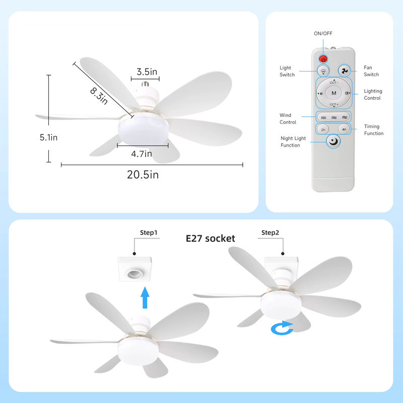 CHENBEN Deckenventilator mit LED-Beleuchtung und Fernbedienung, Weiß, E27 Fassung, 40W - Bild 2