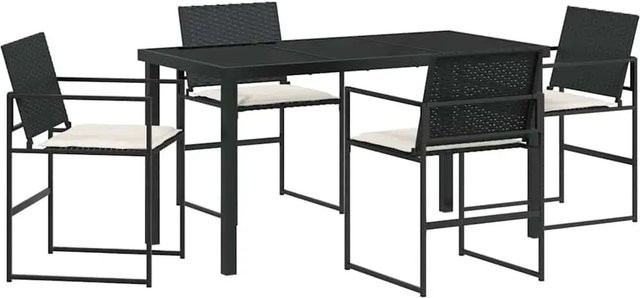 vidaXL Garten Essgruppe aus Poly Rattan und Glas in Schwarz, 5-teilig - Bild 1
