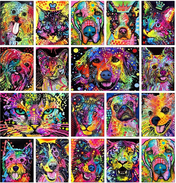 Potdemiel 5D DIY Diamantmalerei Set mit Tier-Motiven Löwe Katze Tiger als runde Mosaik-Kunst aus Strass in Multicolour - Bild 1