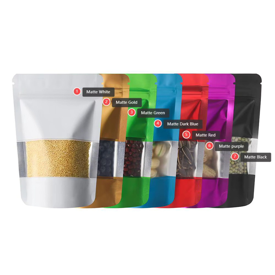 100 Stück matte Mylar-Beutel aus Aluminium in Schwarz mit Sichtfenster, selbststehende und feuchtigkeitsbeständige Lebensmittelbeutel für Snacks und Süßigkeiten - Bild 2