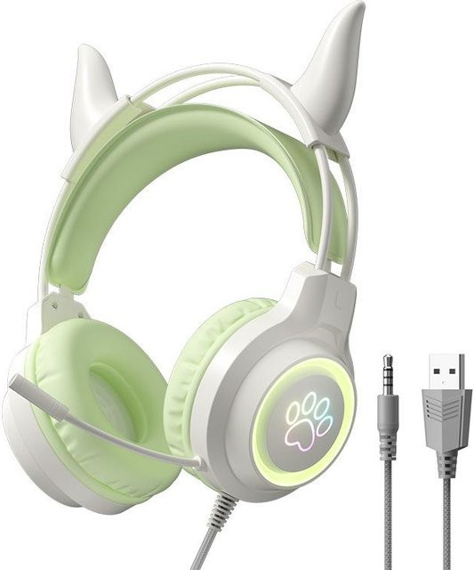Shining Sky E-Sport Gaming-Headset mit leuchtenden magischen Ohren und Mikrofon in Weiß mit 3,5 mm Klinkenanschluss - Bild 1
