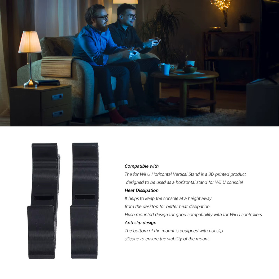 Vertikaler Konsolenhalter für Wii U als stabiler 3D-gedruckter Kühlständer in Schwarz oder Grau - Bild 1