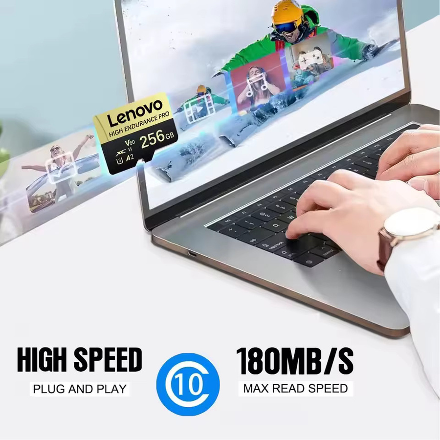 Lenovo Micro SD Speicherkarte 256GB Hochgeschwindigkeits TF-Flash-Karte für 4K Full HD Video in Schwarz - Bild 1