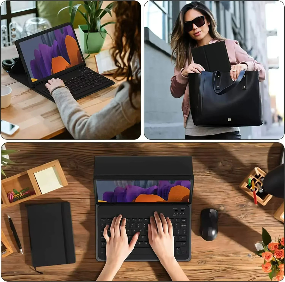 qukam Bluetooth-Tastaturhülle mit Stiftetui für iPad Pro, Air und Mini in Pink mit QWERTY Layout - Bild 4