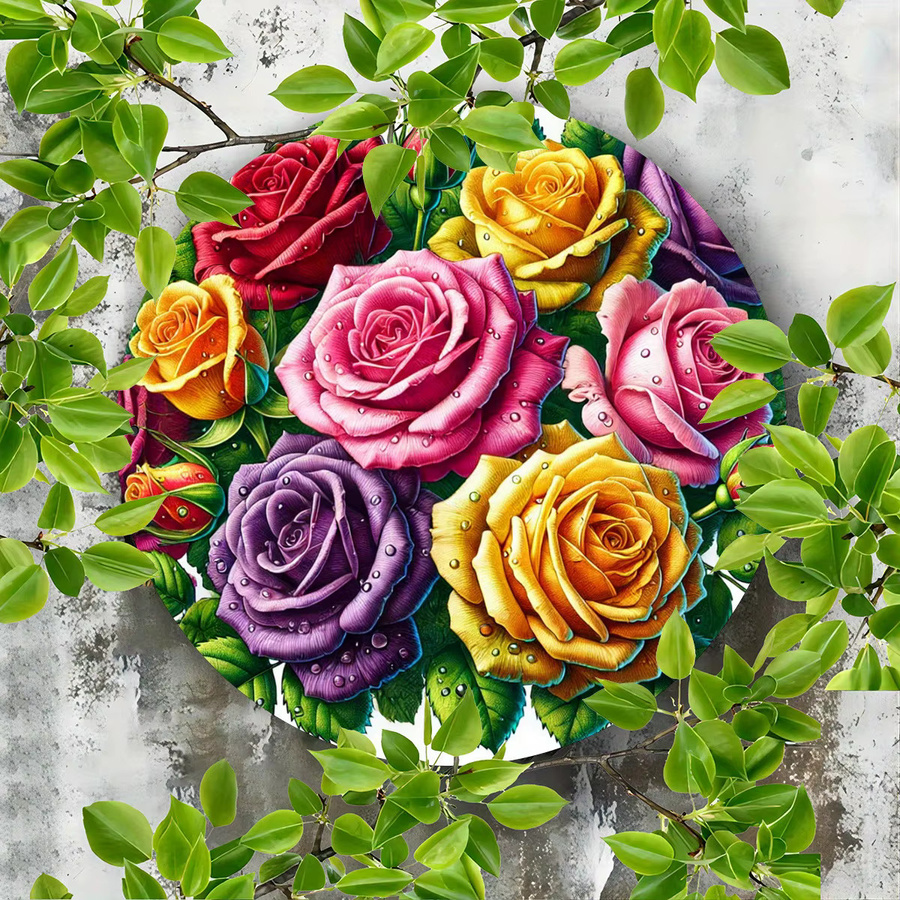 Potdemiel Rundes Metallschild mit floralem Rosen-Design in Bunt, Durchmesser: 20,32 cm - Bild 3