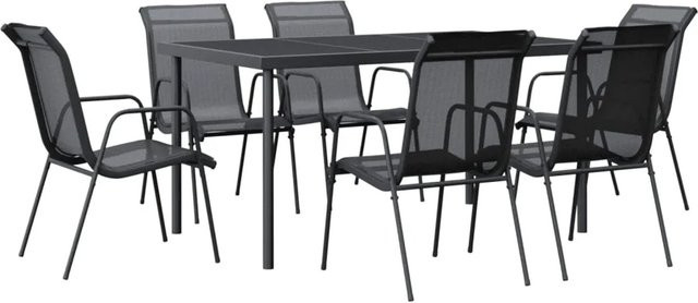 vidaXL 7-teilige Garten-Essgruppe aus Stahl und Textilene in Schwarz und Anthrazit mit rechteckigem Glastisch - Bild 1