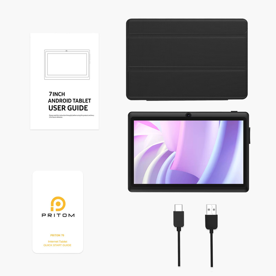 Pritom 7-Zoll Tablet PC mit Android 13, 4 GB RAM, 32 GB ROM, WLAN, Dual-Kamera, USB-C und Lederhülle in Schwarz - Bild 5