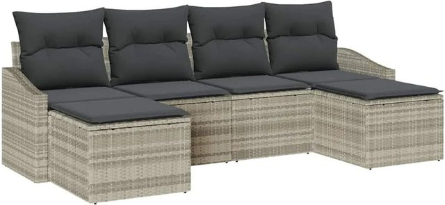 vidaXL Garten-Sofa-Set 6-teilig aus Poly-Rattan in Hellgrau mit Polsterkissen - Bild 1