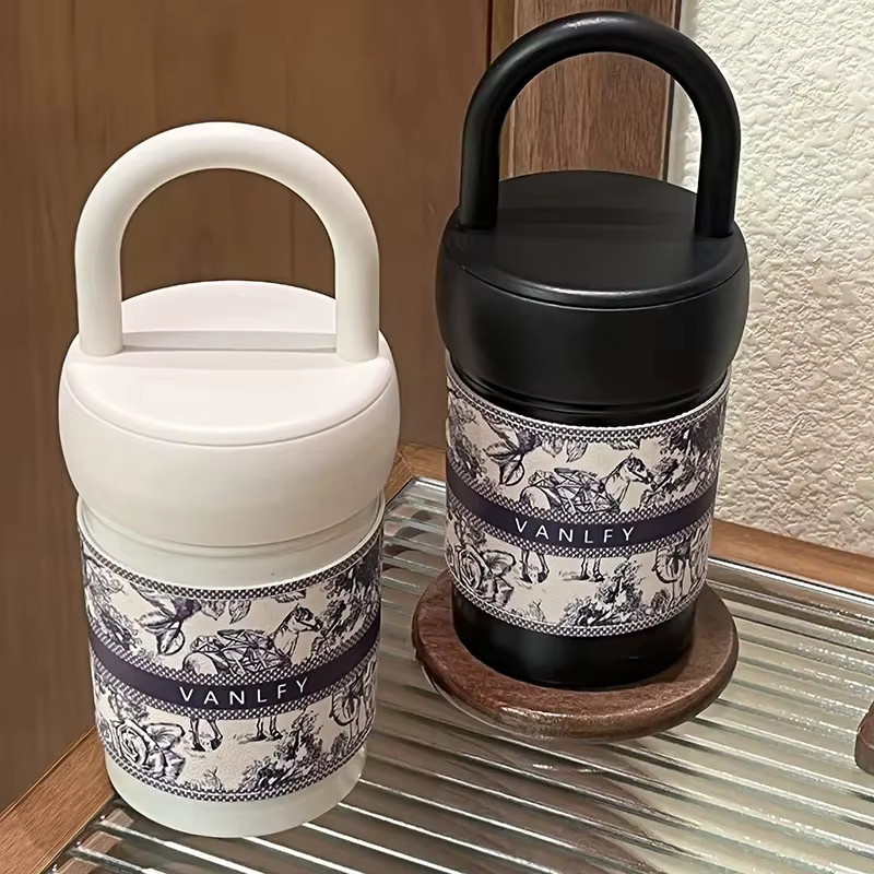 Edelstahl Thermoskanne und Trinkbecher Set in Silber und Weiß - Bild 2