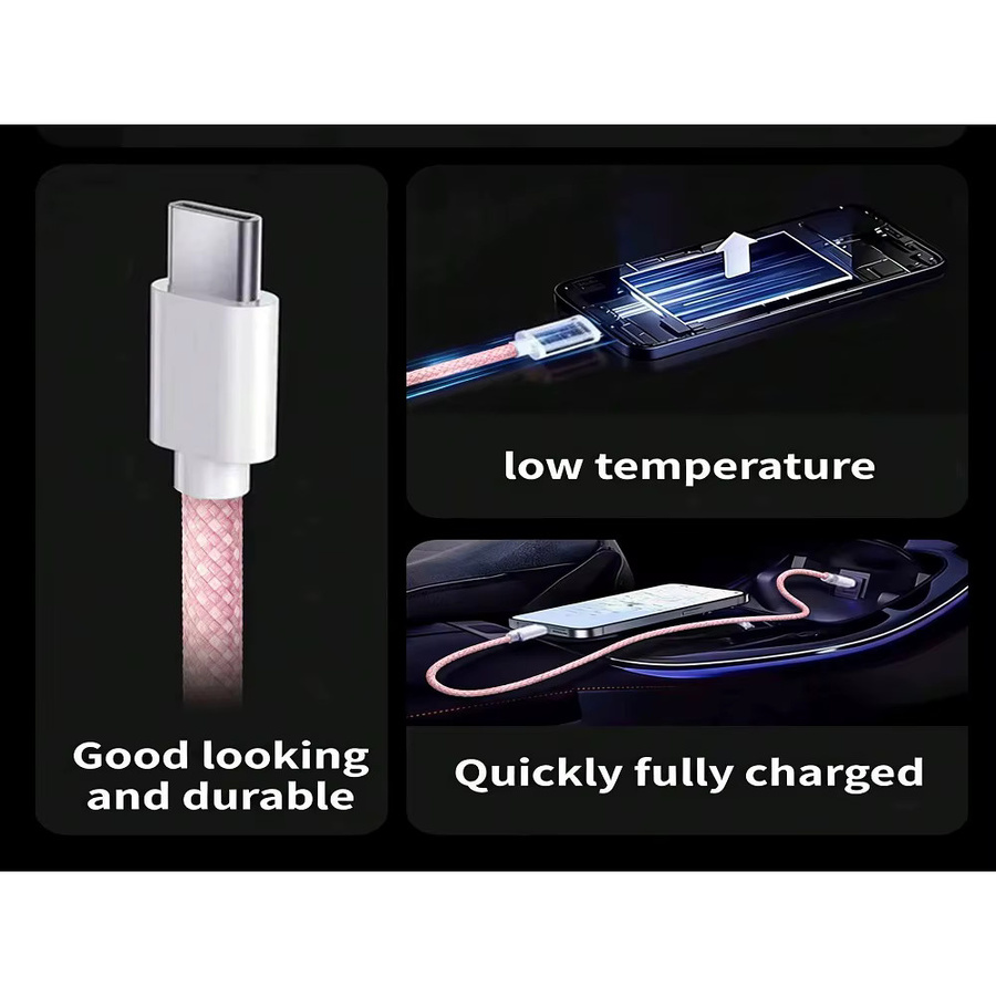 USB-C Kabel 5A für iPhone 15, Samsung, Huawei und Xiaomi, geflochtenes Schnellladekabel in Pink - Bild 2
