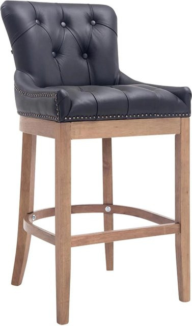 DELUKE Barhocker KAGAD aus Echtleder und Kautschukholz in Schwarz mit Steppmuster, B/T/H: 55 x 57 x 109 cm - Bild 1