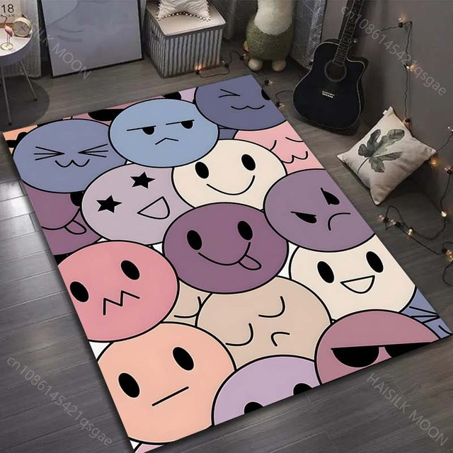 UQIDEHOME Kreativer Teppich mit Smiley-Gesichtsmuster in Multicolour, rutschfest und waschbar, B/T: 70 x 100 cm - Bild 1