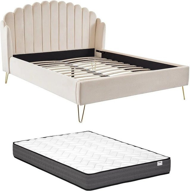 Vente-unique Bettrahmen Sagali in Beige, gepolstert mit Samt, B/T/H: 140 x 190 cm - Bild 1