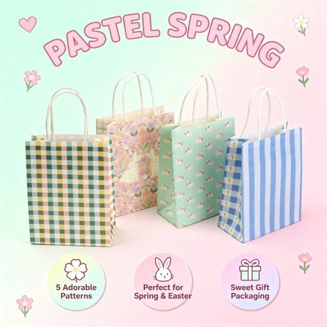 Kleine Kraftpapiertüten mit Griffen in Grün und Multicolour für Hochzeiten, Partys und Geschenke - Bild 1
