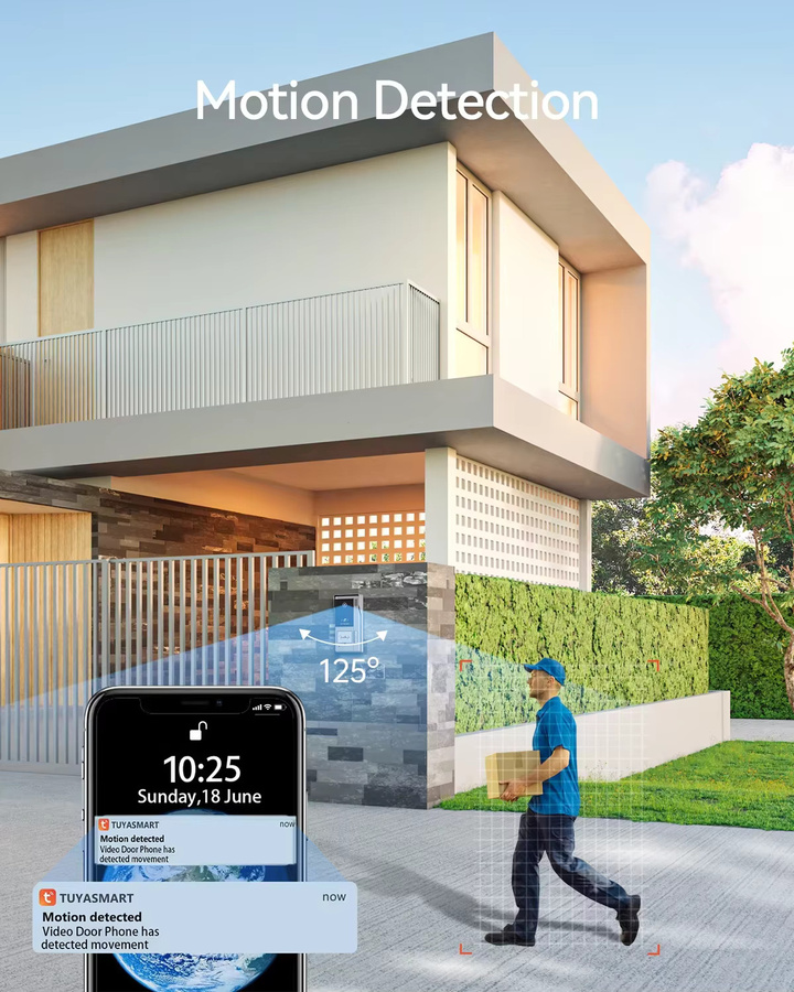 TMEZON WiFi Video-Gegensprechanlage mit 7 Zoll 1080P Touchscreen, 4-Draht IP-Türsprechanlage mit Kamera und Fernentriegelung, Farbe: Silber - Bild 3