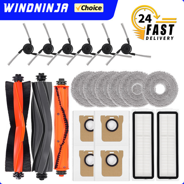 WINDNINJA Ersatzteile Set für Xiaomi Robot Vacuum 5 Pro / OV21CN in Multicolour mit Hauptbürste, Seitenbürste, HEPA-Filter, Mopp-Tuch und Staubbeuteln - Bild 1